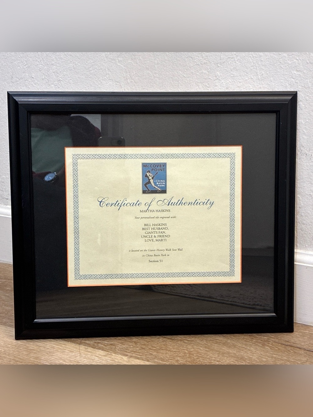 San Francisco Giants McCovey Point China Basin Park COA Framed 2003 Rare
